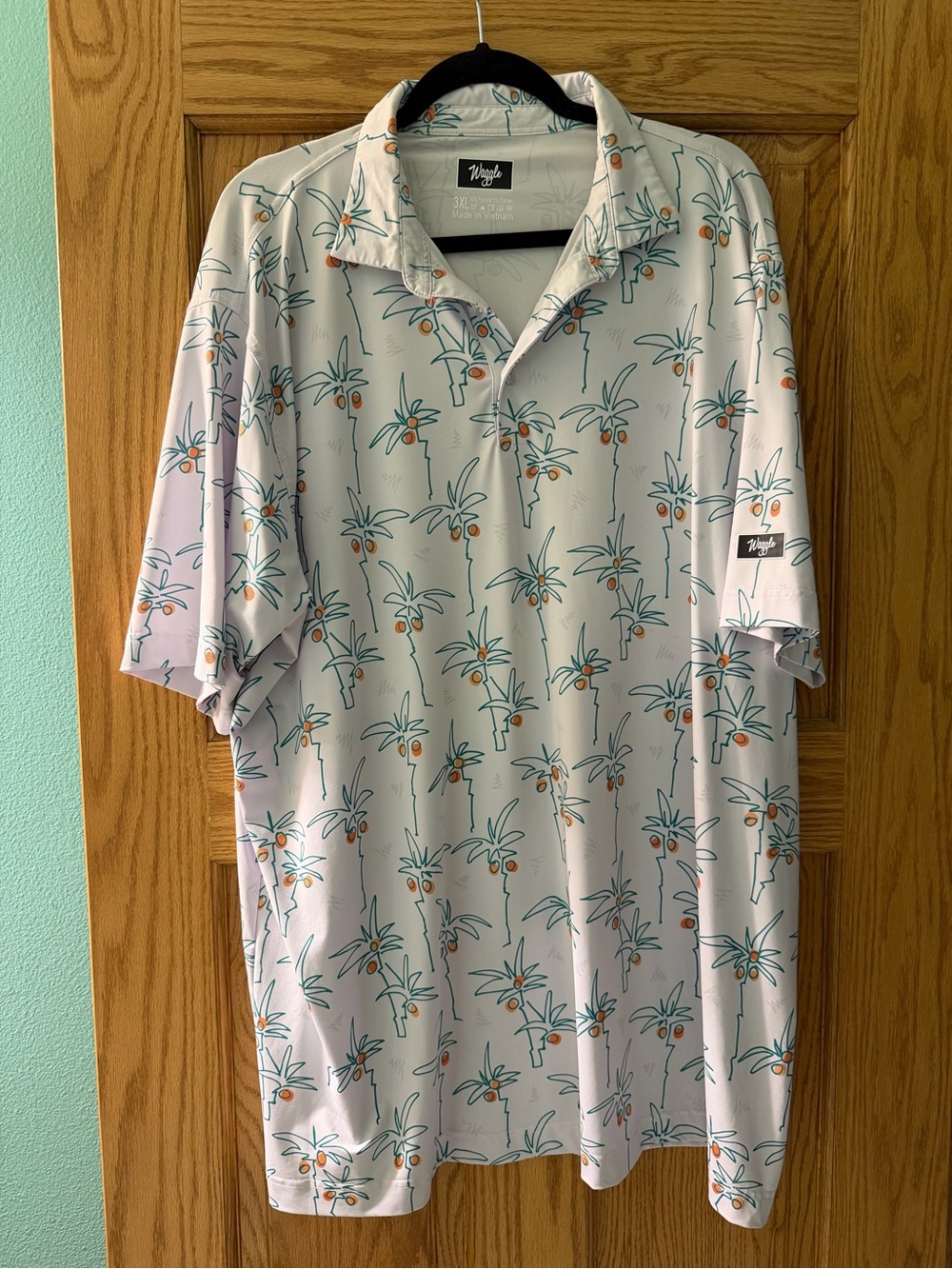 Waggle White Palm-Print Short Sleeve Polo